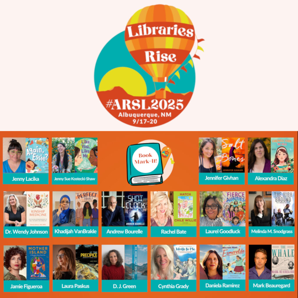 Association of Rural and Small Libraries 2025 Conference logo that includes a hot air balloon and the text "Libraries Rise #ARSL2025 Albuquerque, NM 9/17-20" above an image of the authors appearing at the Book Mark-It!: Author Fest 9/19.